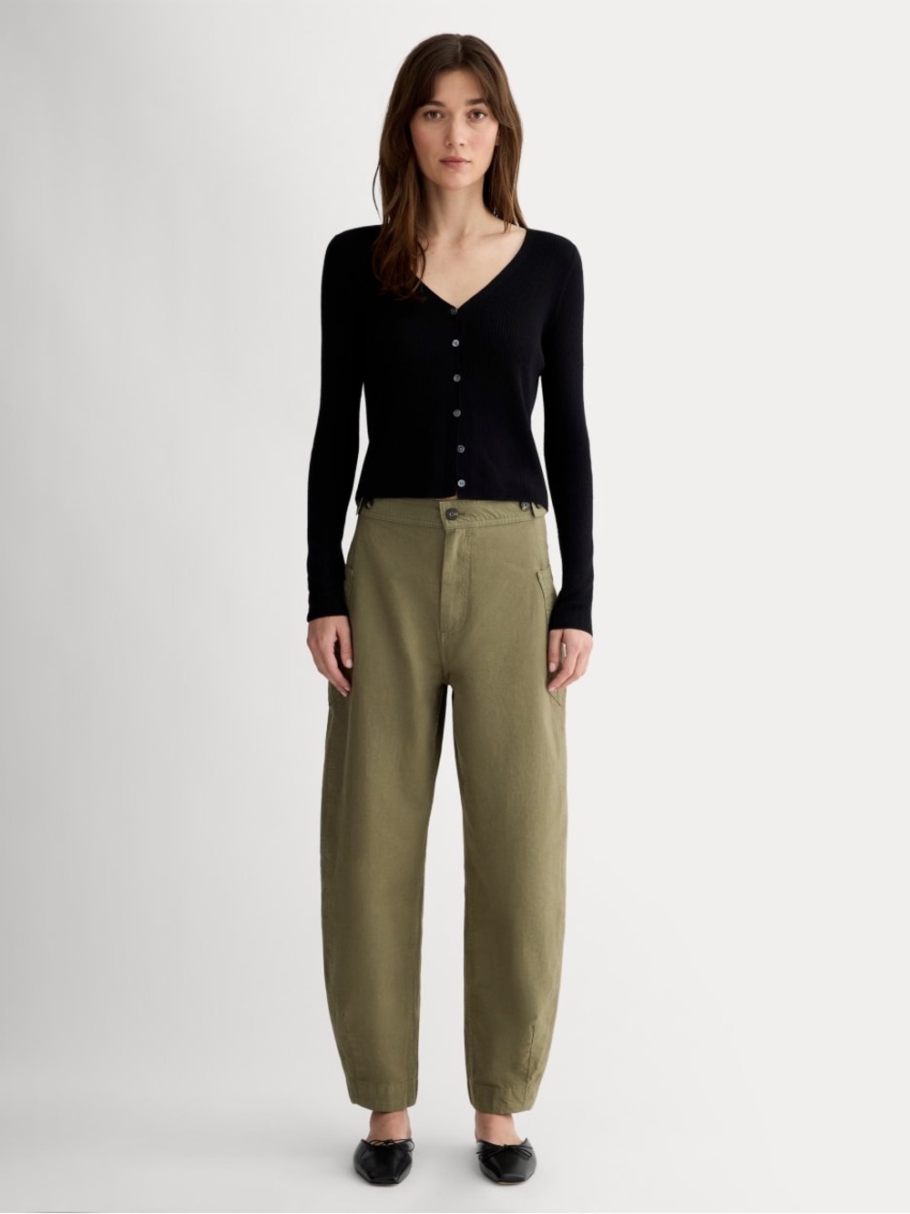 NWT EVERLANE The Fatigue Barrel Pant Kalamata Olive Green Cotton Linen Blend 6 - Picture 3 of 13